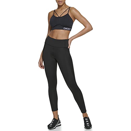 DKNY Women's Sport Tummy Control Workout Yoga Leggings, Black Ankle Logo, X-Small