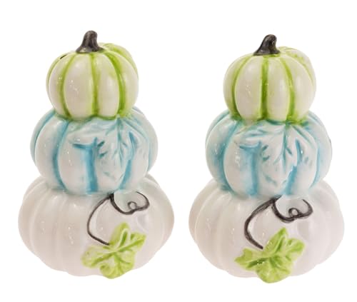 Boston International Salt & Pepper Shakers Ceramic Shaker Set for Kitchen Counter and Table, Set of 2, Chinoiserie Pumpkins