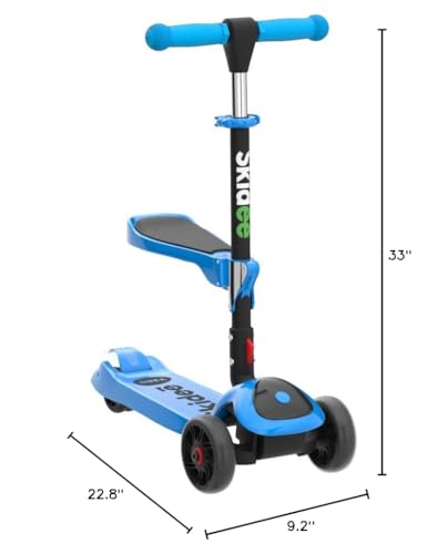 SKIDEE Kick Scooters for Kids (Suitable for 2-12 Year Old) Adjustable Height Foldable Scooter Removable Seat, 3 LED Light Wheels, Rear Brake, Wide Standing Board, Outdoor Activities for Boys/Girls