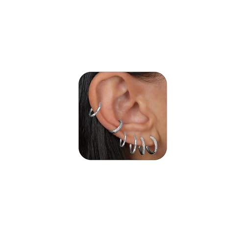 Dainty Silver Stud Earrings Set For Women Non Tarnish Sterling Silver Earrings Hoops Huggie Earrings For women Silver Hoop Earrings Double Piercing Earrings For Two Holes Set