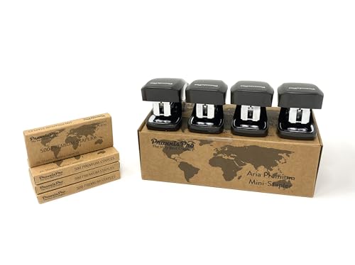 Aria Premium Mini Stapler Set by PraxxisPro - with Built-in Staple Removers, 2000 Standard Staples Included - for Office, School, and Travel (All Black)
