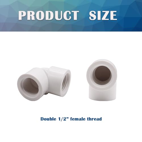 HayEastdor 10PCS 1/2 Inch Female to Female Threaded 90°Elbow PVC Pipe Fittings 1/2" Double Female Thread Coupling Pipe Adapter Connectors for Pipe Connecting HE044-1/2