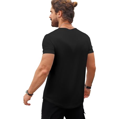 Mancozy Mens 2 Pack T Shirts Casual Breathable Fitness Fashion Black Long V-Neck Summer Shirts for Men Meduim