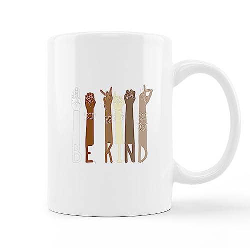 Be Kind American Sign Language Diversity Multicultural Kindness Ceramic Mug-11oz Coffee Milk Tea Mug Cup with Handle,Back to School Gifts for Teachers Students,Diversity Equity and Inclusion Gifts