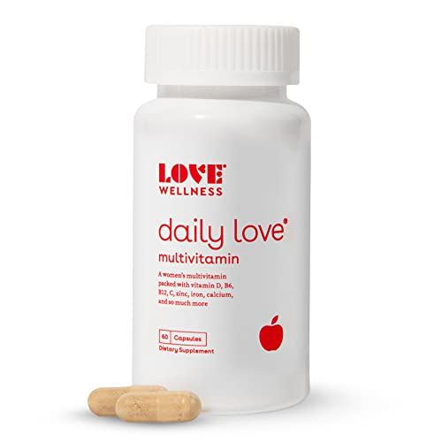 Love Wellness Daily Love Multivitamin for Women | Support for Energy, Immune Health, Managing Stress, & PMS | Complete with Vitamin D, C, Iron, Calcium, Zinc, & Biotin, Magnesium | 60 Capsules