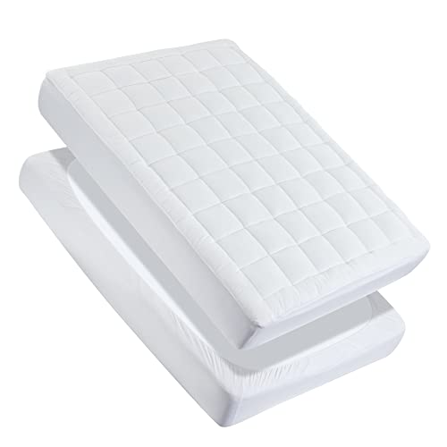 SONIVE Quilted Mattress Pad Soft, Fluffy Pillow Top Mattress Cover, Down Alternative Fill Mattress Topper, Streches up to 21 Inches Mattress Cover, Deep Pocket (White, Twin)