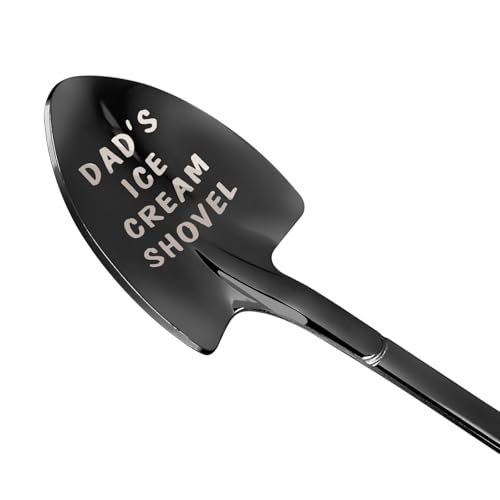 Gifts for Dad Stocking Stuffers for men dad father gifts Men Ice Cream Spoon Scoop for Ice Cream Lovers, Gifts for men Funny Engraved Stainless Steel Spoon Shovel, Birthday Fathers Gifts (Black)