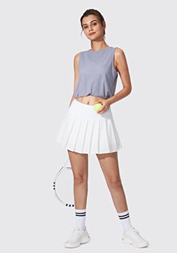 YYV Women's Pleated Tennis Skirt with 3 Pockets Golf Stretchy High Waisted Skort Skirts for Women Athletic Workout Casual（Light Grey X-L）