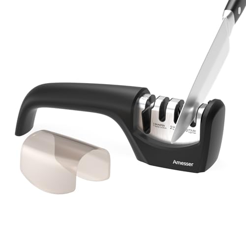 Knife Sharpener, Amesser 4-in-1 Kitchen Knife Sharpener Effortlessly Sharpen Restore, Hone, and Polish Blades Quickly for Kitchen Knives, Pocket Knives, Chef's & Serrated Knives, Scissors