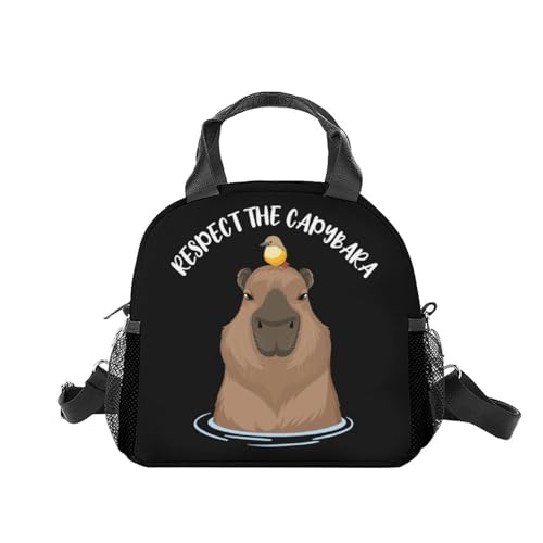 Mercuryelf Capybara Lunch Bag for Teen, Insulated Lunchbox for kids, Black Funny Lunch Bags Reusable, Small Foldable Lunchbag for Work School