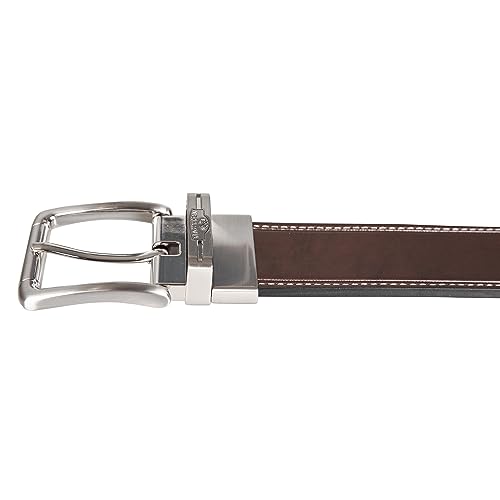 Nautica Men Reversible Leather Casual and Dress Belts with Metal Buckle, Double Stitch-Black/Brown, 44"