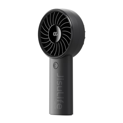 JISULIFE Handheld Fan Life4 with Powerful Motor,LED Display,3600mAh Battery,5 Wind Speeds,Lanyard; USB Rechargeable Hand held Fan; Summer Essentials Portable Fan for Travel,Beach,Makeup,Concerts-Black