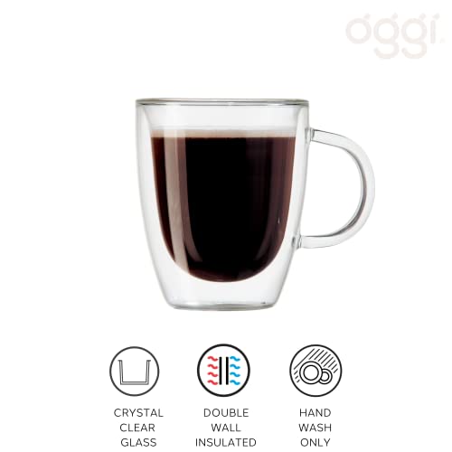 Oggi Set of 2 Double Wall Glass Espresso Cups - 3oz, Ultra Clear Borosilicate Glass Insulated Espresso Cup Set