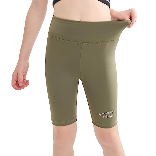 Rolanko Girls Bike Shorts Gymnastic Stretch Spandex Compression Cycling 7" Athletic Shorts for Kids Casual Dance Activewear (Green, 6-7)