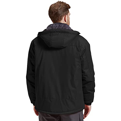 Kugnala Men's Winter Skiing Jacket Waterproof Warm Snow Fleece Lining Coat Mountain Windbreaker Hooded Windproof Rain Jacket Black S