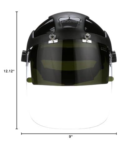 Sellstrom DP4 Face Shield - Lightweight Mask with High Impact Crown & Ratchet Headgear for Work, Grinding, Plasma/Flame Cutting - ANSI Z87.1 - Clear Anti Fog Polycarbonate Window -UV/IR Flip Up Visor