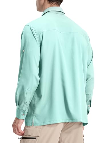 Men's Fishing Shirts Long Sleeve Sun Protection UPF 50+ SPF Lightweight Cool Shirt Button Down Shirts for Hiking Travel Arona S