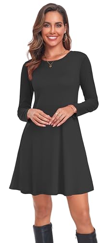 Moskill Long Sleeve Tshirt Dresses for Women with Pockets Casual Loose Swing Dress 3X-Large Mauve