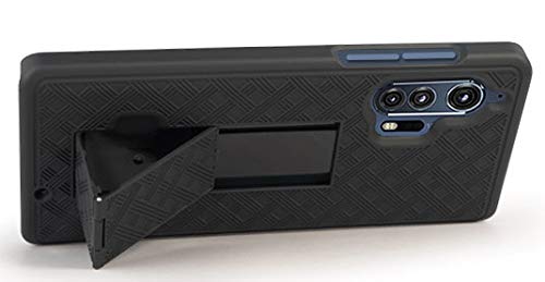 Case with Clip for Motorola Edge Plus, Nakedcellphone [Black Tread] Kickstand Cover with [Rotating/Ratchet] Belt Hip Holster Combo for Moto Edge+ (2020, XT2061)