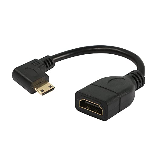 RIIEYOCA Mini HDMI Cable 15cm,90 Degree Left Angle Mini HDMI Male to HDMI Female Adapter, Support 1080P Full HD,3D, for Tablet, Camera, Graphics Card, Black(L)