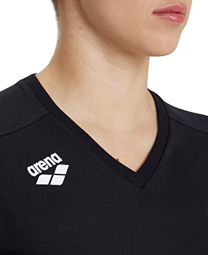 ARENA Team Women's Panel Cotton T-Shirt Short Sleeve V-Neck Active Tee Regular Fit Lightweight Athletic Top Gym Exercise Training, Black, XX-Small