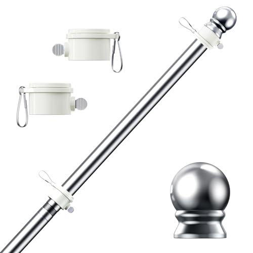 PHITRIC Flag Pole for Kit, 5FT Stainless Steel Flagpole for 3x5 American Flag, Weather Resistant 1" Flag Poles for Outside House, Tangle Free (Silver, Without Bracket)