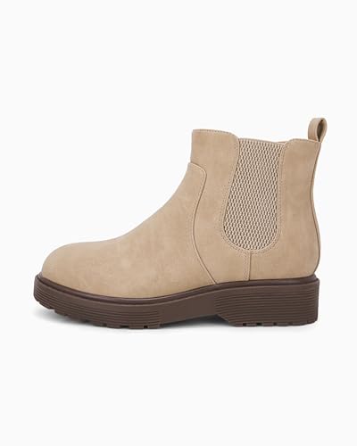 Coutgo Girls Kids Lug Sole Ankle Boots Side Zip Chunky Low Heel Slip On Winter Casual Chelsea Booties Shoes