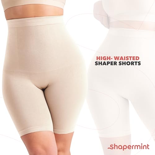 SHAPERMINT High Waisted Body Shaper Shorts - Shapewear for Women Tummy Control Small to Plus-Size Nude Large/Medium