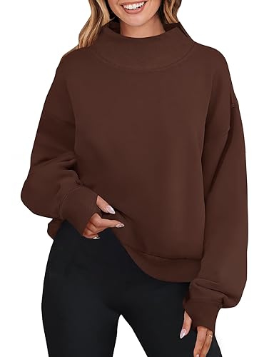 ZESICA Women's 2024 Oversized Sweatshirts Turtleneck Long Sleeve Chunky Loose Fleece Y2K Pullover Hoodies Tops,Tan,X-Large