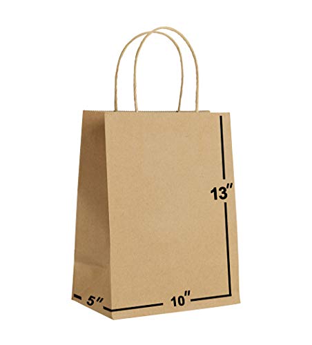Brown Paper Bags Bulk with Handles 10 X 5 X 13 [50 Bags]. Ideal for Shopping, Packaging, Retail, Party, Craft, Gifts, Wedding, Recycled, Business, Goody and Merchandise Kraft Bag
