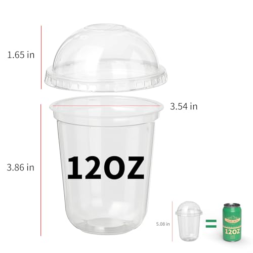 Songtaste 50 Pcs Disposable Plastic Cups,12 Oz Clear Plastic Parfait Cups with Dome Lids and No Hole,Dessert Yogurt Fruit Holders for Kids,Take Away Breakfast and Snacks,Cold Drinks,Ice Cream,Fruit