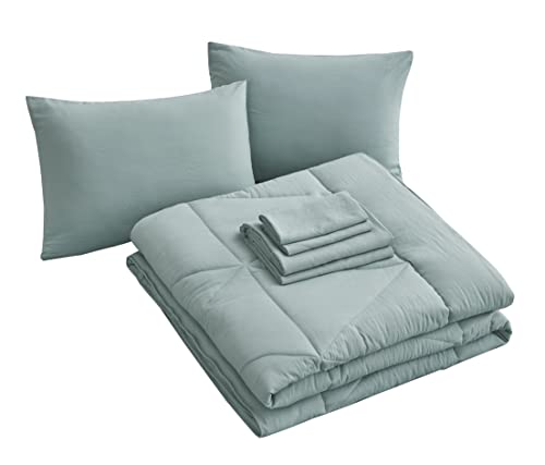 Chezmoi Collection Jasper Twin Bed in a Bag 5-Pieces Triangle Geometric Quilted Soft Washed Double Brushed Microfiber Comforter with Sheets Lightweight All Season Bedding Set (Twin, Aqua)