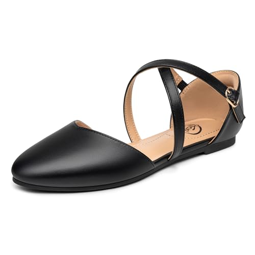 Trary Nude Flats Shoes for Women, Wedding Flats, Nude Flats for Women, Flats for Women Dressy Comfortable, Pointed Toe Dress Flats for Women,Ankle Strap Wide Ballet Flat for Women Wedding-Nude Size 11