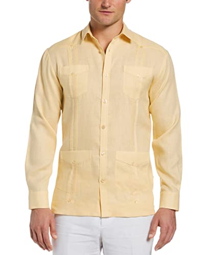 Cubavera Men's Regular 100% Linen Four-Pocket Long Sleeve Button Down Guayabera Shirt (Size Small-5X Big & Tall), Bright White, Medium