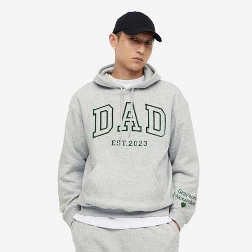 GODMERCH Personalized Embroidered Dad Est 2023 Hoodie, Custom Dad Embroidered Shirt, Customized Dad Est with Kid Names on Sleeve, Custom Embroidered Hoodie, Dad