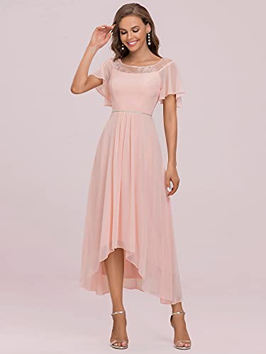 Ever-Pretty Women's Ruffles Sleeve Bridesmaid Dress High Low Beaded Chiffon Midi Mother of The Bride Dresses Cream US24