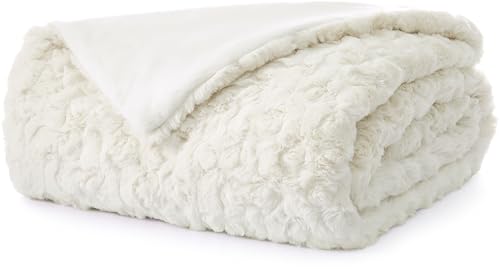 UGG 25518 Amanda Silky Smooth Extra Long Breathable Lightweight Elegant Fluffy Fuzzy Soft Luxury Cozy Faux Fur All Season Easy Care Throw Blanket for Sofa Couch or Any Room Decor, 70 x 50-inch, Stone.