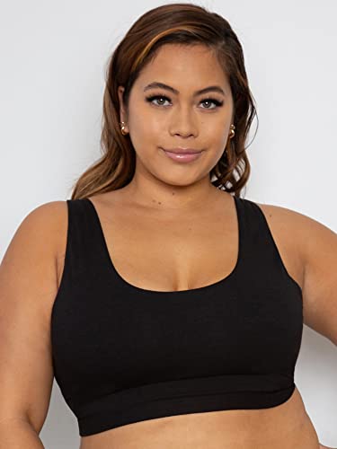 Curvy Couture Women's Plus Size Cotton Comfort 2-Pack Bralette, Charcoal Heather/Black HUE, M