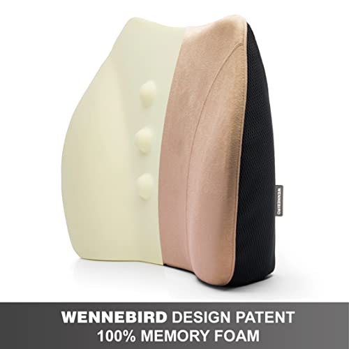 WENNEBIRD Model Q Lumbar Support Pillow - Patented Ergonomic and Adjustable Webbing Back Support for Back Pain Relief for Office Chair, Car, Sofa, Plane, Couch, Recliner - Beige