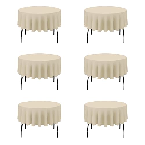 BRILLMAX 6 Pack White 70 Inch Round Tablecloths Fit 30" to 54" Tables (8-20" Drop) - Circle Bulk Linen Polyester Fabric Washable Cloth Cover for Wedding Reception Banquet Birthday Party Buffet