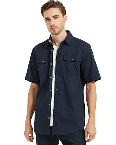 Pooluly Men's Casual Shirts Button-Down Work Shirt Short Sleeve Breathable Workwear Black