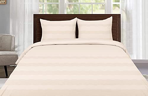 Threadmill Cotton Duvet Cover Set for Twin Size Bed, with Zipper Enclosure & 1 Pillow Shams, Fade Resistant & Easy Care, Soft Jacquard Aspen Light Beige 2-Pc Duvet Cover Set