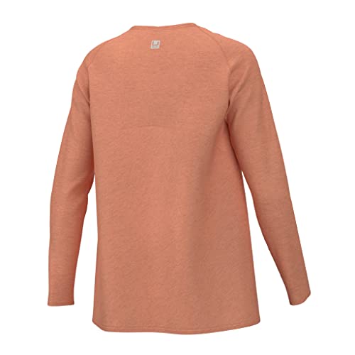 HUK Standard Waypoint Flow Crew, Long-Sleeve Relaxed Fit Shirt for Women, Coral Reef, X-Small