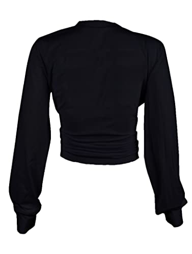 Zoyami Womens Sexy Tie Front Crop Top Long Sleeve Graphic Tee Shirt Clubwear Los Black Brown Medium
