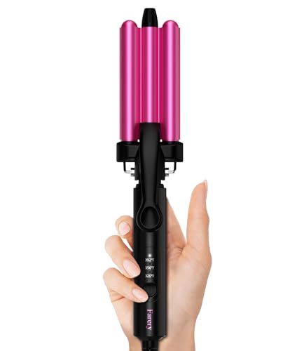 FARERY Mini Hair Crimper Hair Waver 3 Temperature Adjustable, 3 Barrel Curling Iron for Short Hair, Hair Crimper for Women Beach Waves, Crimper Hair Tool 1/2 Inch Travel Size, Dual Voltage, Pouch Bag