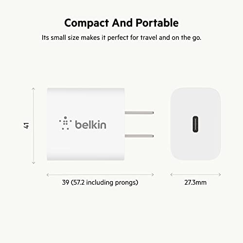 Belkin 20W Wall Charger, USB-C Charger Block, Fast Charging Block for iPhone 15, 15 Plus, 15 Pro, 15 Pro Max, 14, 14 Pro, 14 Pro Max, 13, 13 Pro, 13 Pro Max, Galaxy S23, iPad, AirPods & More - 1-Pack