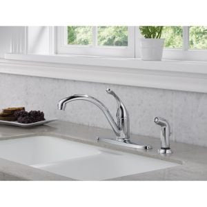 Delta Faucet Collins Single-Handle Kitchen Faucet with Side Sprayer, White Kitchen Sink Faucet, Kitchen Faucet 3 Hole, White 440-WH-DST