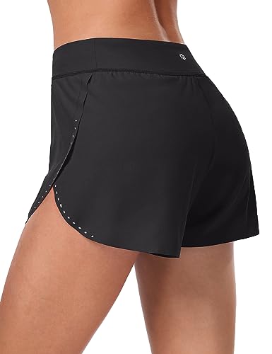 HeyNuts My Pace Running Shorts for Women, Mid Waisted Reflective Athletic Shorts Lined Workout Shorts 3" Turquoise Green XS(0/2)