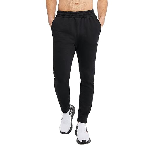 Champion Powerblend Slim, Best Comfortable Sweatpants for Men, 30", Black C Patch Logo, Small