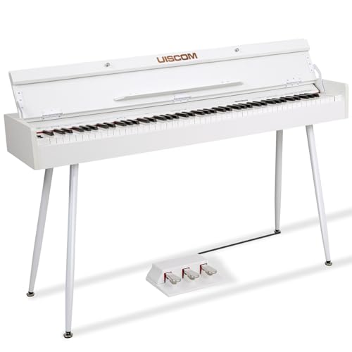 UISCOM 88 Key Weighted Digital Piano - Wooden Desk Electric Piano Transforms Between Desk and Vanity - Progressive Hammer-Action Keyboard, Perfect for Beginners with MIDI Functionality